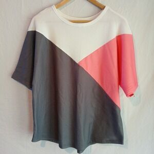 Waffle Knit Size Medium Women's Top Color Block Gray White Pink‎